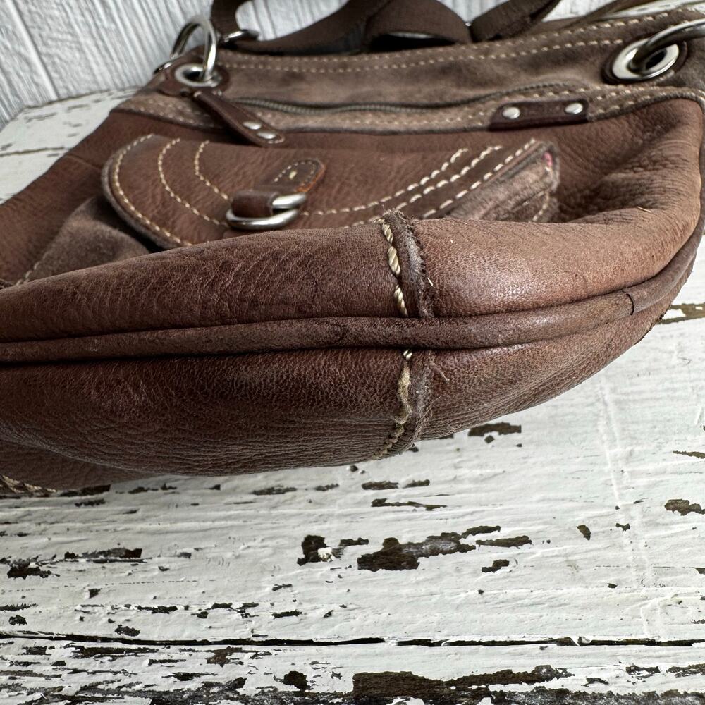 Vintage Fossil Crossbody Saddle Bag Brown Suede Leather Purse Boho Y2K 10x11.5” - Picture 10 of 12